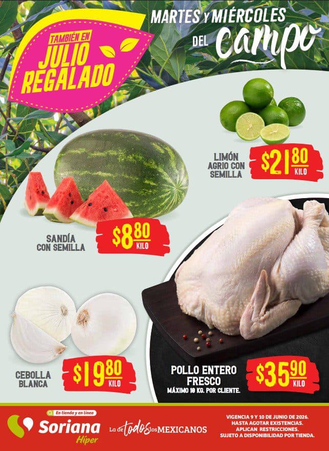 Martes y Miércoles del Campo Soriana 9 y 10 de junio: frutas y verduras a buen precio