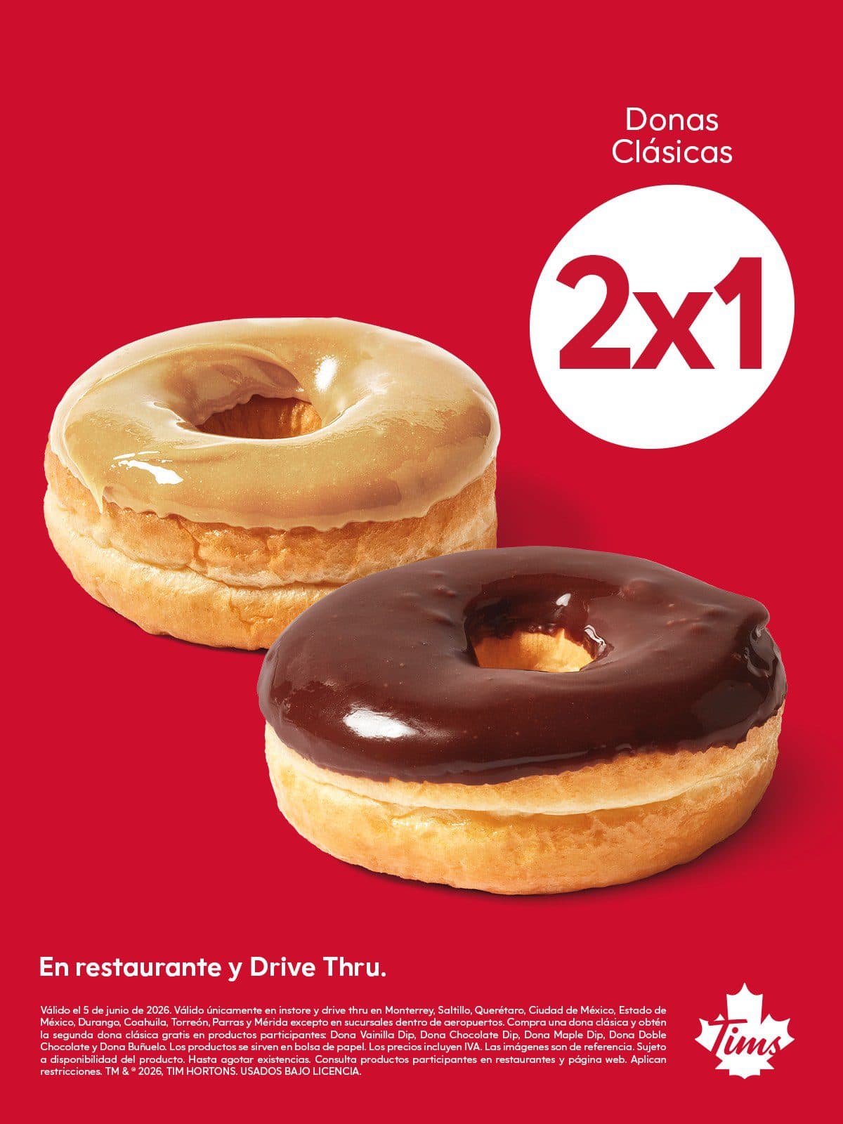 Día de la Dona Tim Hortons 5 de junio: 2×1 en donas clásicas o 6 donas por $79