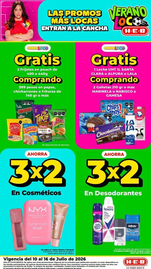 Ofertas HEB del 10 al 16 de julio 2026: 2×1, 3×2, 4×3 y más