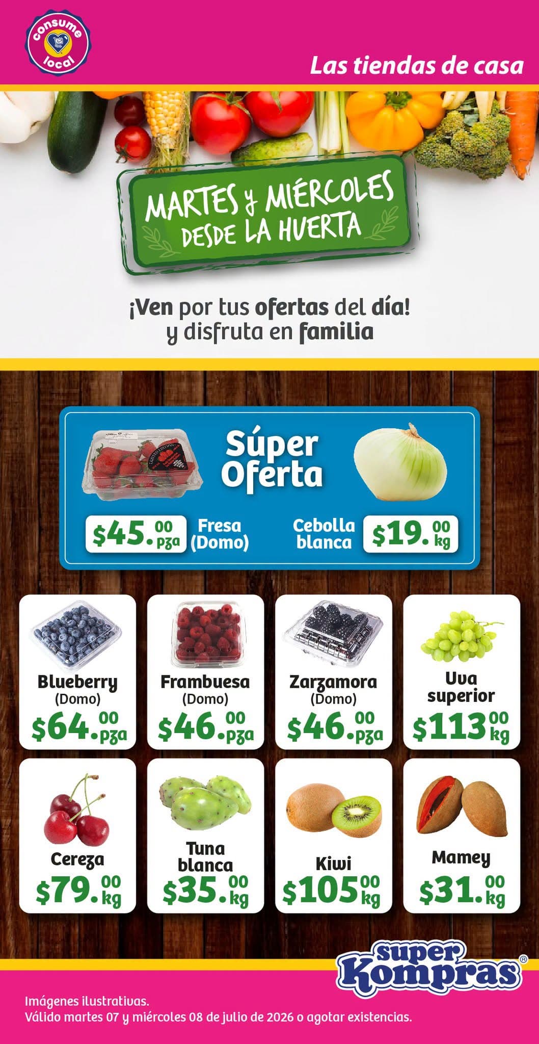 Martes y Miércoles desde la Huerta Super Kompras 7 y 8 de julio: frutas y verduras a buen precio
