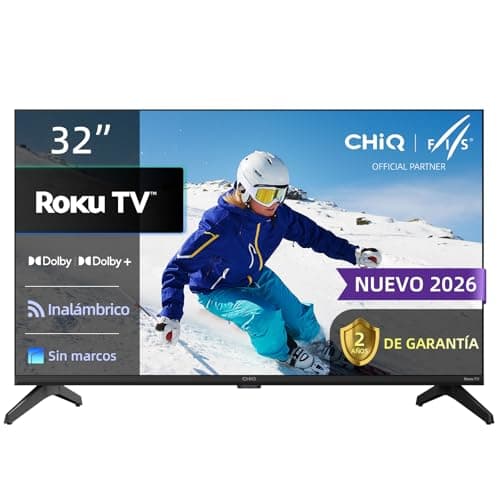 CHiQ Television 32L621FR ROKU Pantalla 32 Smart TV Pulgadas HD con WiFi, Aplicación Móvil, Audio Dolby, Diseño Sin Marco Metálico, Compatible con Apple HomeKit